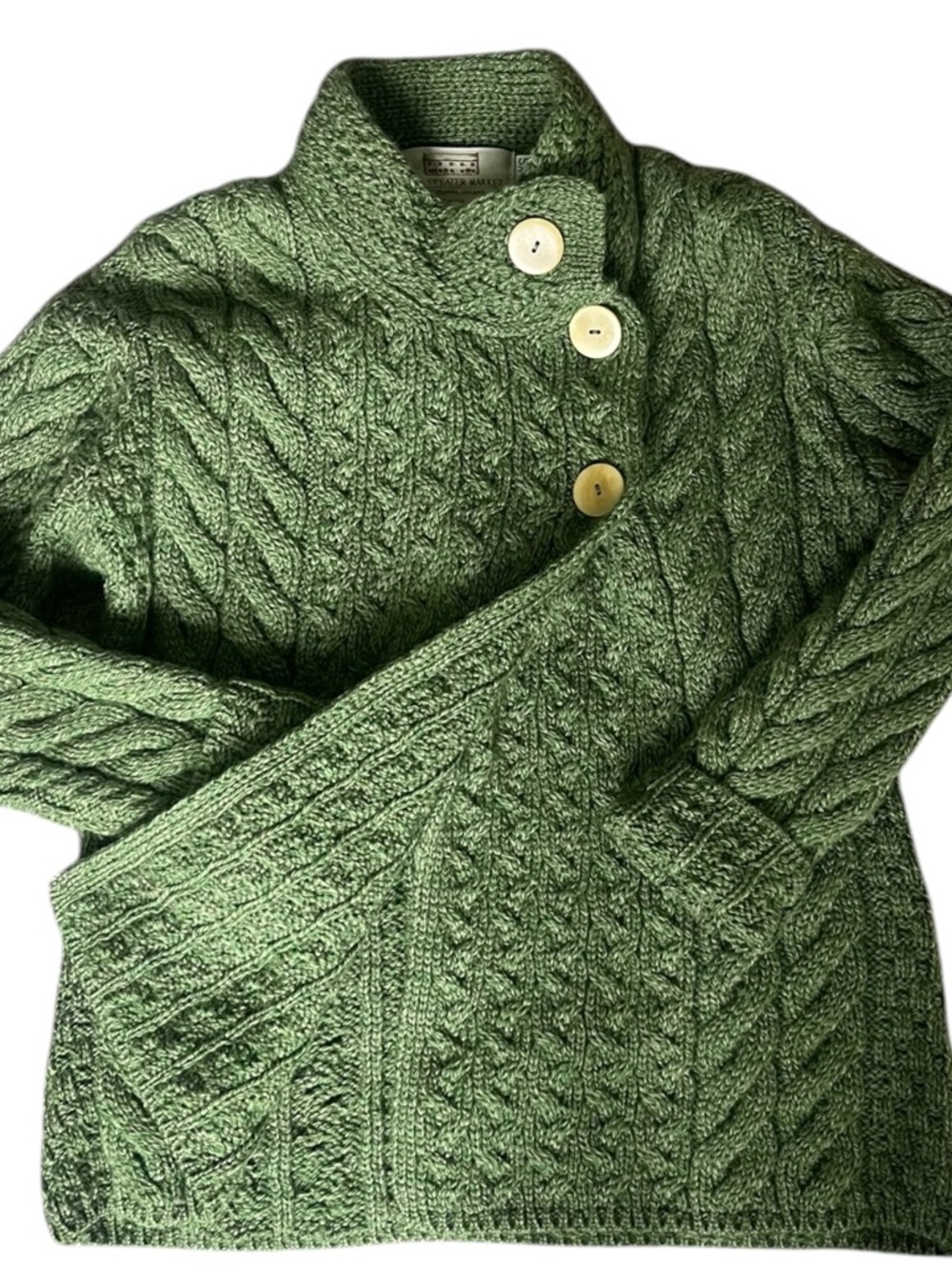 Aran sweater market Green Cable Knit Button-Front Sweater